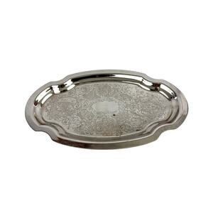 VTG 1950's ASR Silver Tone Metal Platter Tray Made in USA Floral Etched Designed